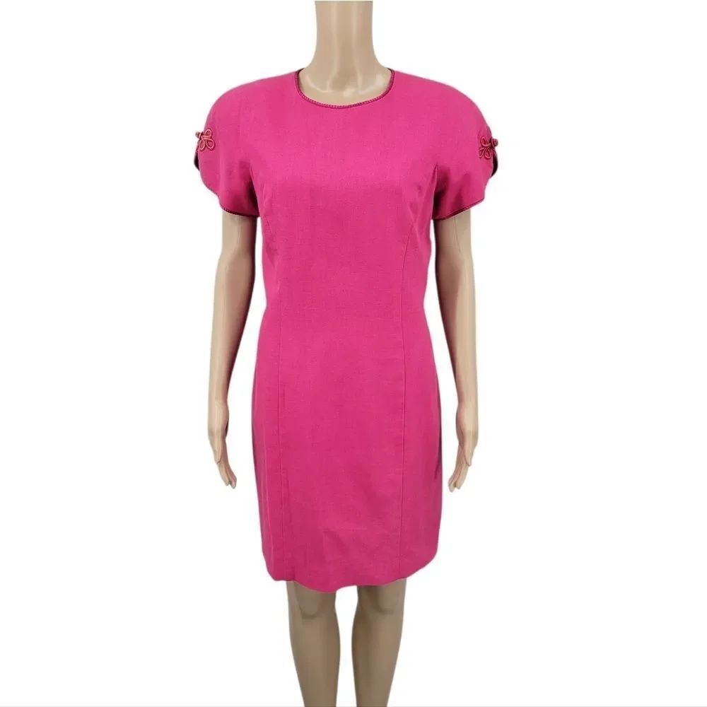 Adrianna Papell Vintage Linen Blend Short Tuplip Sleeve Sheath Dress
